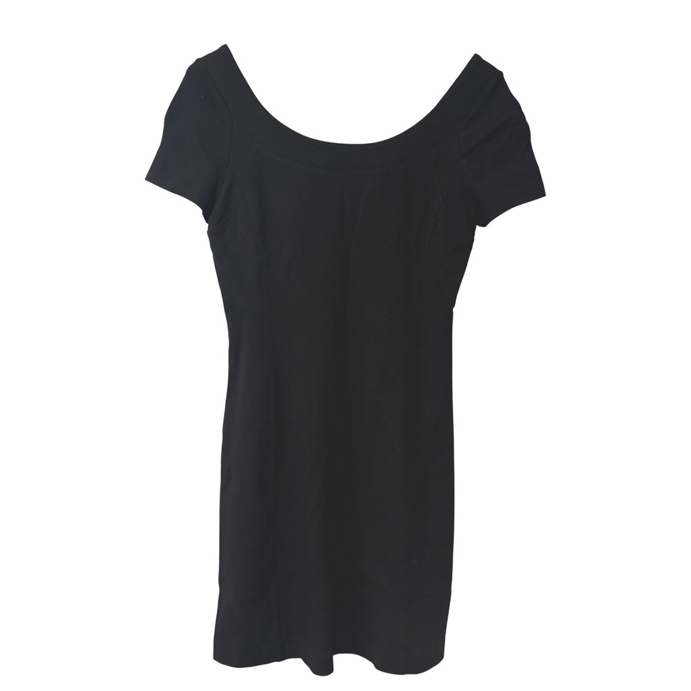 Three Dots Black Ponte Knit Scoop Neck Sheath Dress Womens Small‎ USA Made